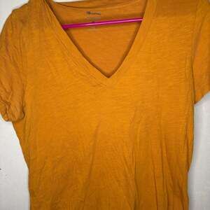 Madewell Orange/Yellow V-Neck Short Sleeve